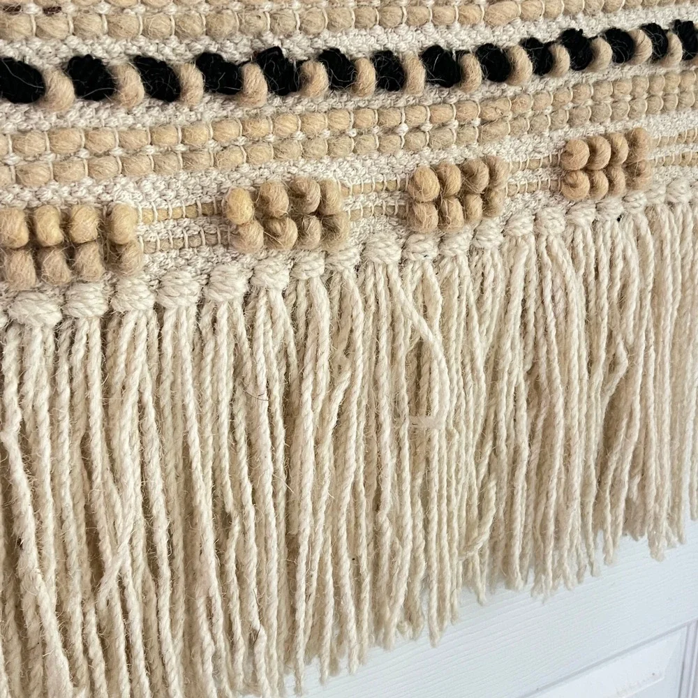 Retro Woven Wall Hanging‎ Home Decor Large Textured Fringe Cream Boho Tribal